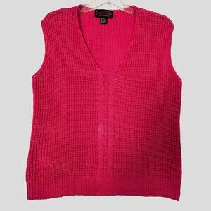 Vintage Hot Pink Sweater Vest Womens Medium V Neck Pullover Preppy Beach